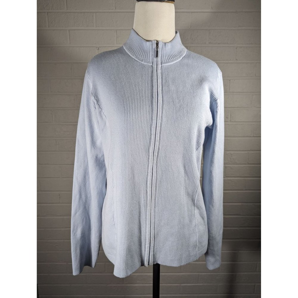 SHU SHU | Anthropologie Baby Blue Knit Zipper Cardigan Sweater Women Siz…‎
